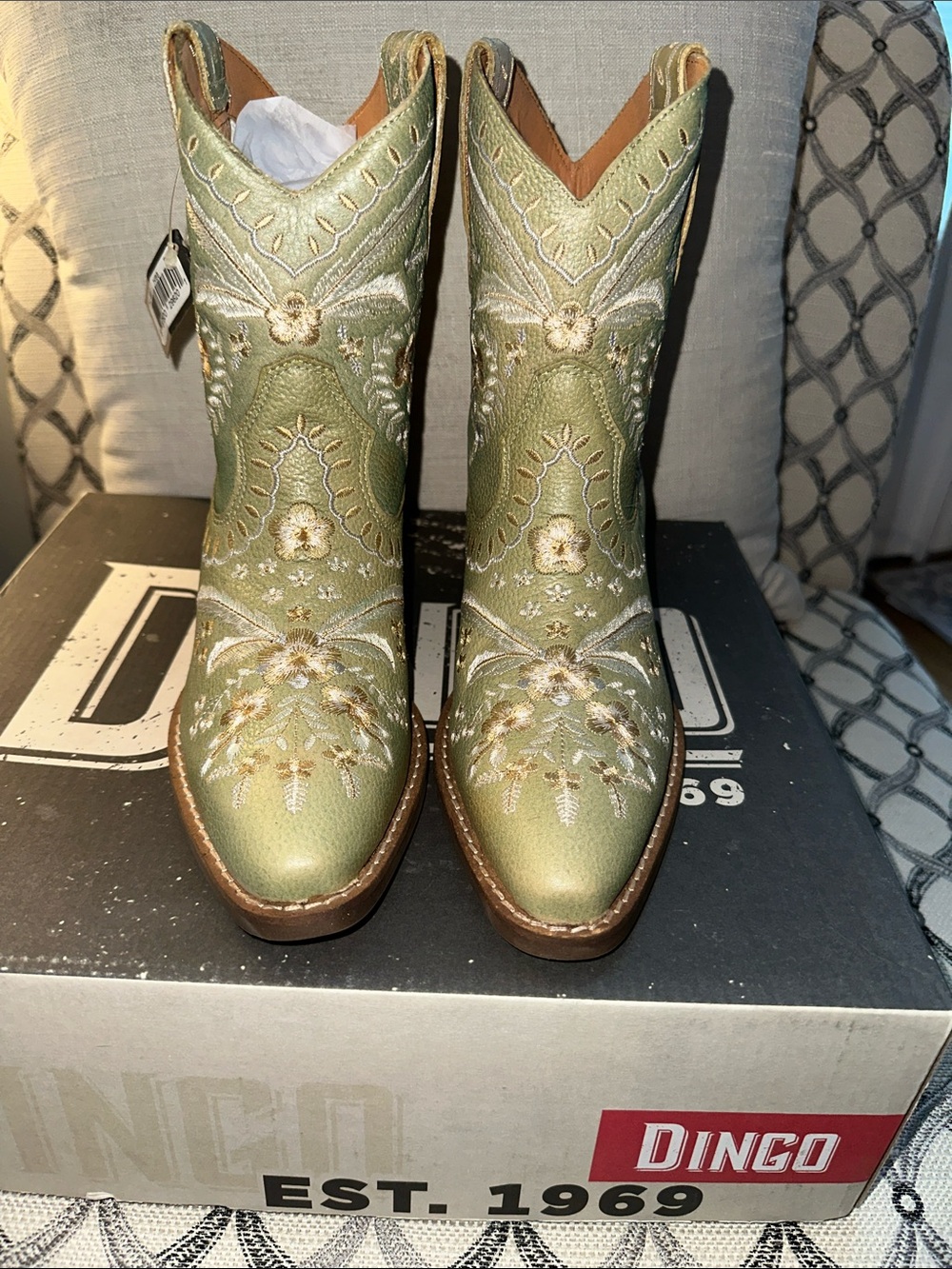 dingo Sage Green Floral Embroidered Western Ankle Boots - Picture 2 of 5
